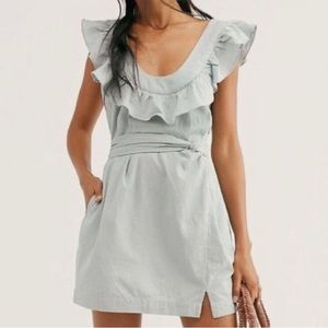 Free People Lara Ruffle Bib Seafoam Green Mini Dress